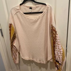 Free People Waffle Boho Chic Long Sleeve Shirt, medium